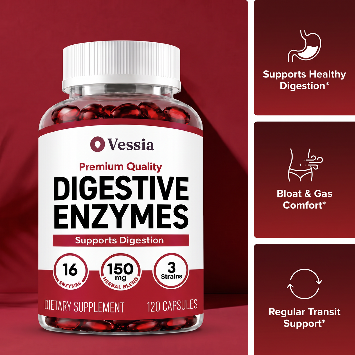 Vessia Spijsverteringsenzymen – pot met capsules