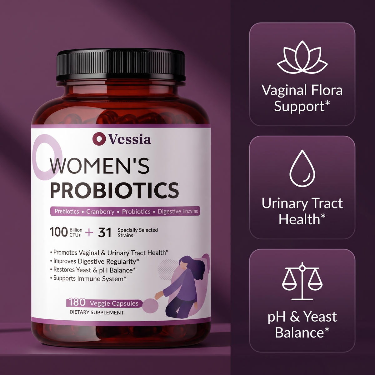 Vessia Probiotica voor Vrouwen – pot met capsules