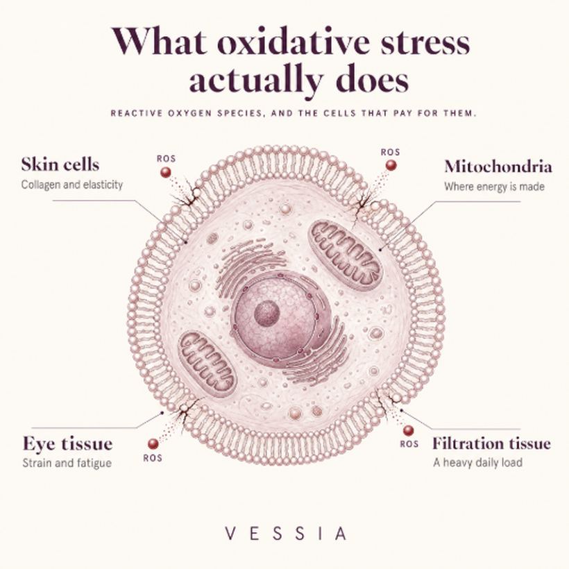 Oxidatieve stress in een cel, schematisch weergegeven