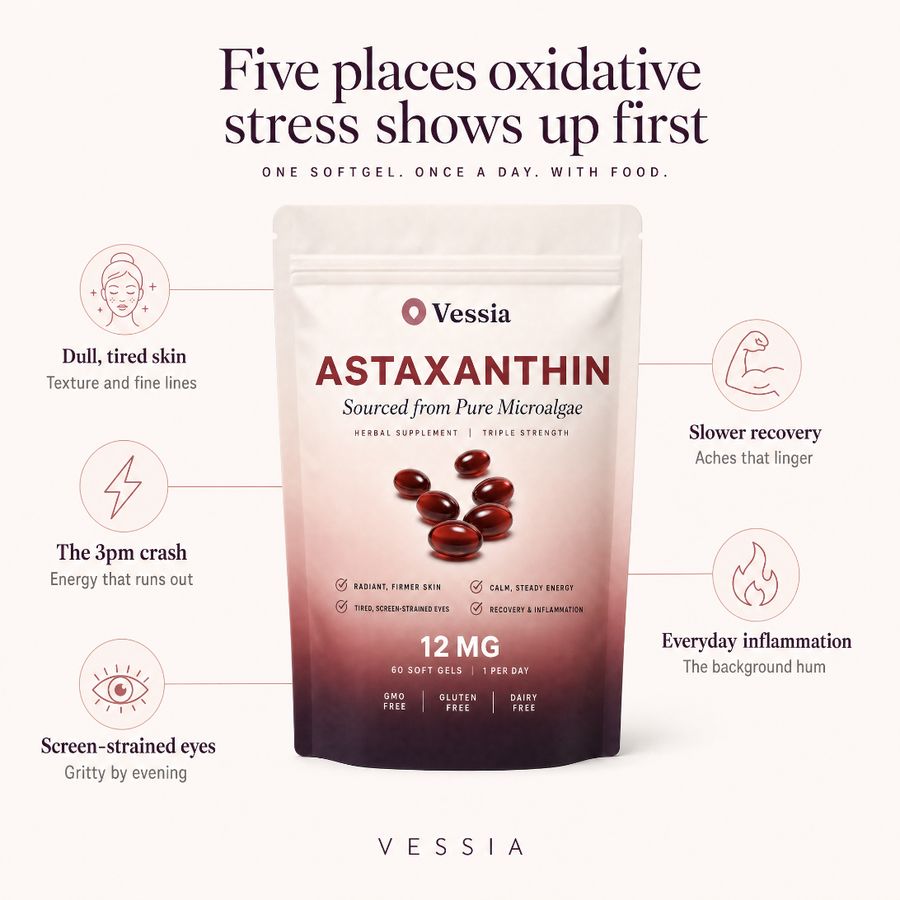 Vessia Astaxanthine – infographic over oxidatieve stress