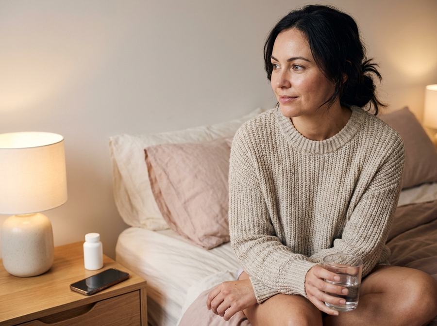 Een vrouw die ’s avonds tot rust komt